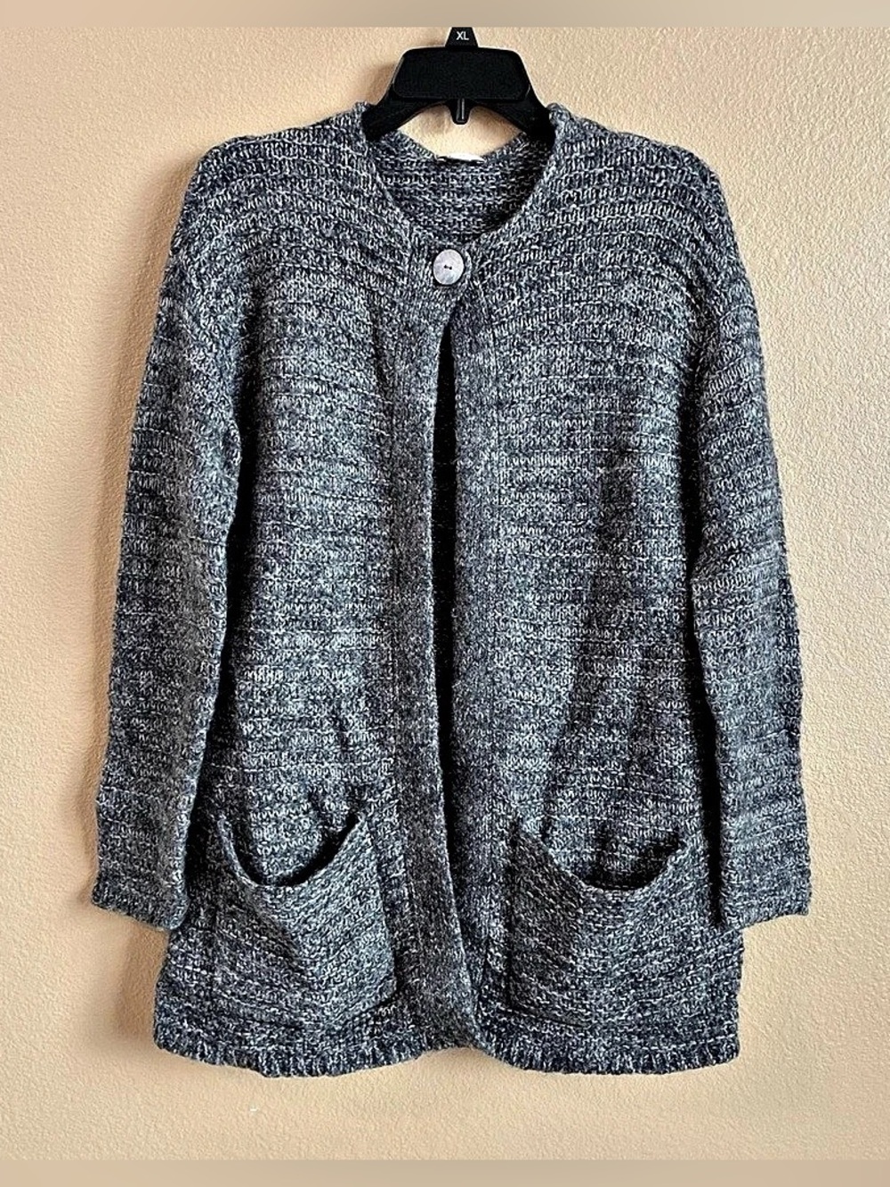 Pure Jill Size XS Cardigan Sweater Gray Mixed Knit Mohair Wool Cashmere Blend